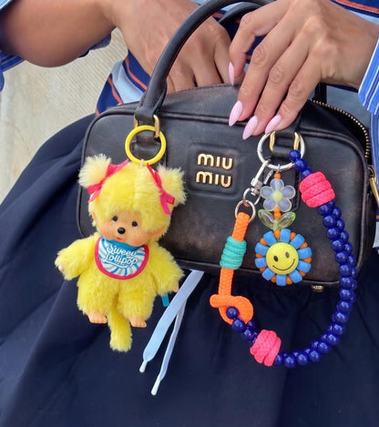 Handmade Smile Flower Beaded Strap Bag Charm Keychain – 4 Colors