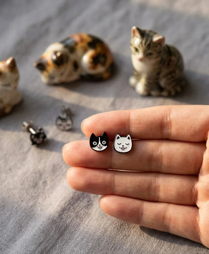 Black Cat & White Cat Mismatch Earrings — The Curated Ear Duo