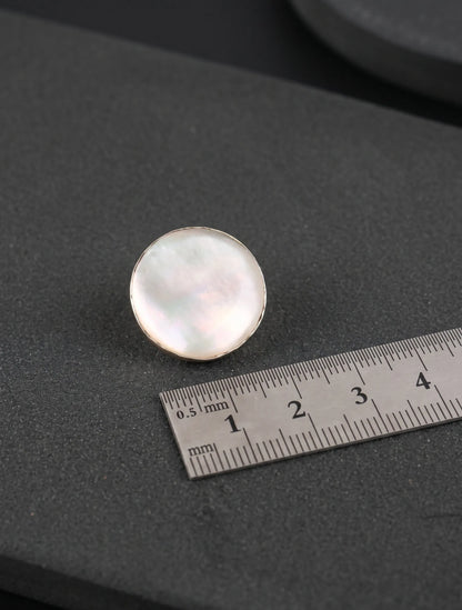Mother of Pearl Circle Studs — 925 Silver