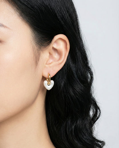 Chunky Puffy Heart Charm Huggie Hoop Earrings - 4 Colors