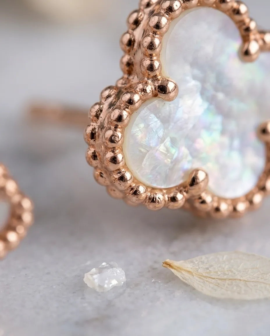 925 Silver Clover Gemstone Studs | Rose Gold | 5 Colors