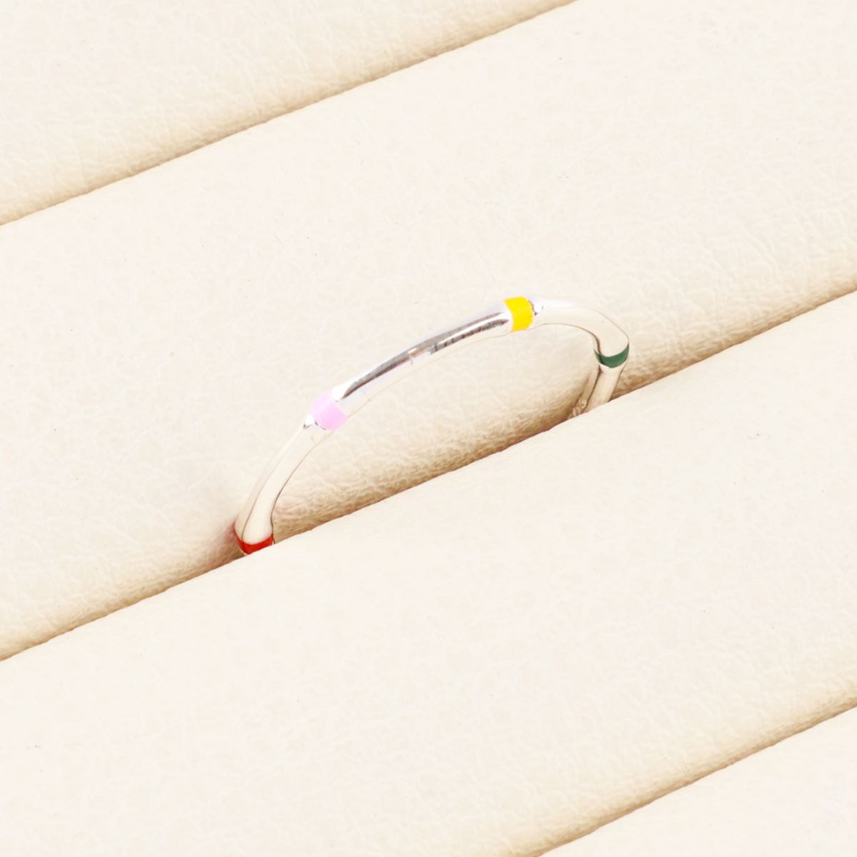 925 Sterling Silver Multicolor Enamel Stackable Open Ring — Adjustable Dainty Band