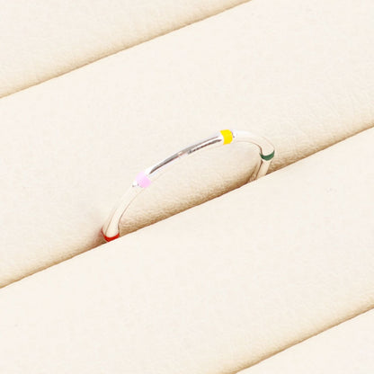 925 Sterling Silver Multicolor Enamel Stackable Open Ring — Adjustable Dainty Band