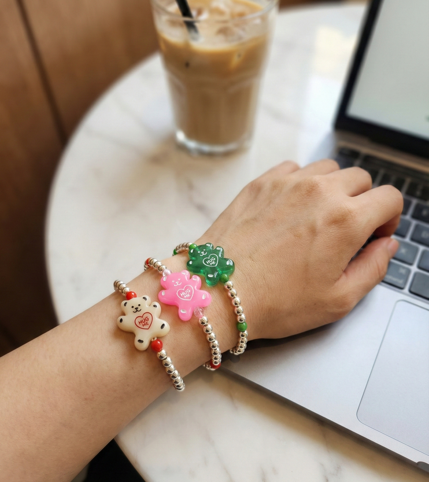 925 Sterling Silver Ball "Hug Me" Gummy Bear & Smiley Garden Beaded Bracelet – Y2K Kidcore Aesthetic | 4 Options