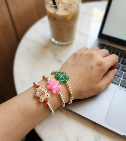 925 Sterling Silver Ball "Hug Me" Gummy Bear & Smiley Garden Beaded Bracelet – Y2K Kidcore Aesthetic | 4 Options