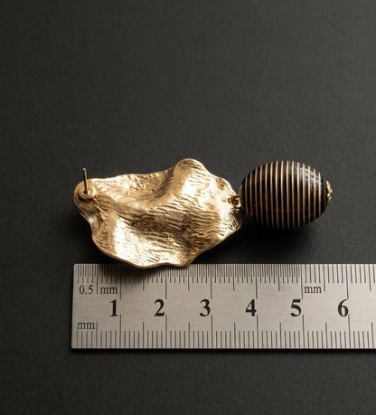 Gold Hammered Pearl Drop Earrings | K-Style Statement | Titanium Post