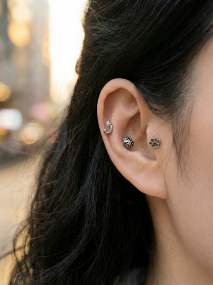 Surgical Steel Antique Piercing - 6 Designs Star Moon Paw Crown | Cartilage Helix Tragus Stud