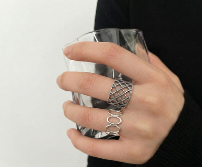 925 Sterling Silver Bold Wide Band Ring - Lace Lattice & Oval Loop