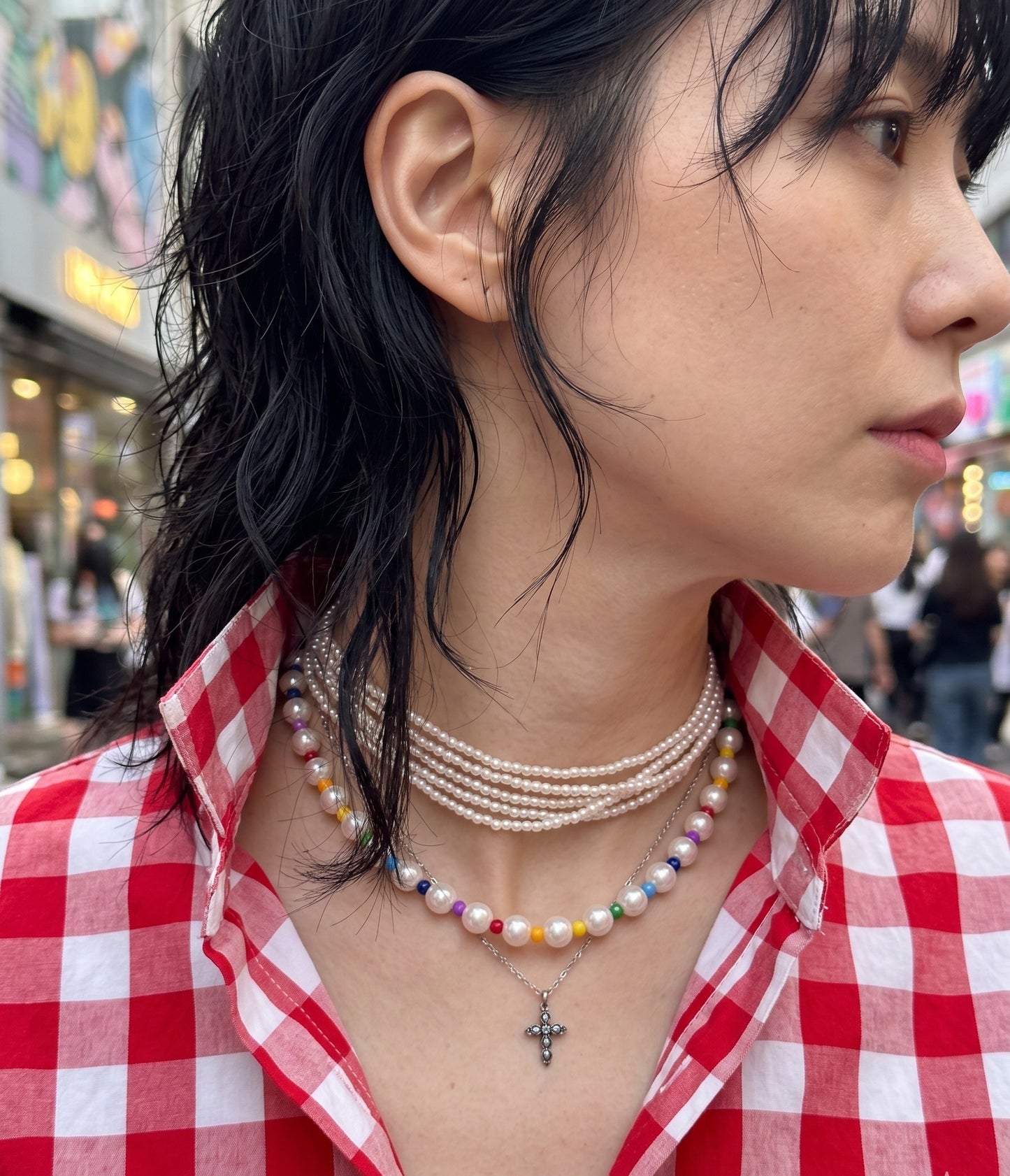 Rainbow Bead Acrylic Pearl Necklace — Y2K Kidcore Layered Choker