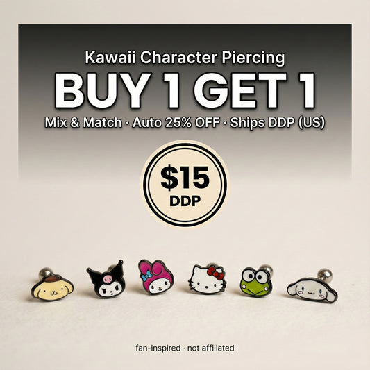 Sanrio Hello Kitty barbell earring cartilage helix stud surgical steel Korean handmade