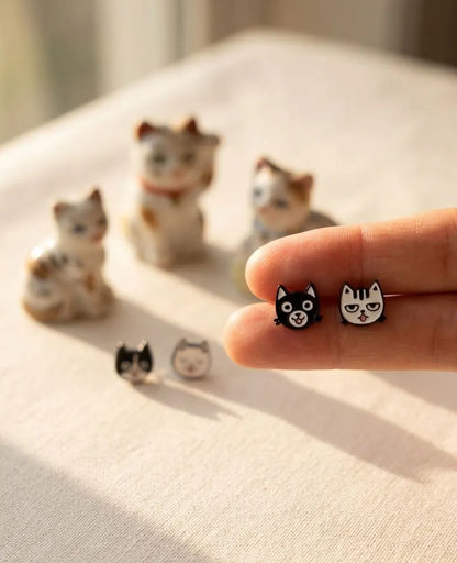 Black Cat & White Cat Mismatch Earrings — The Curated Ear Duo