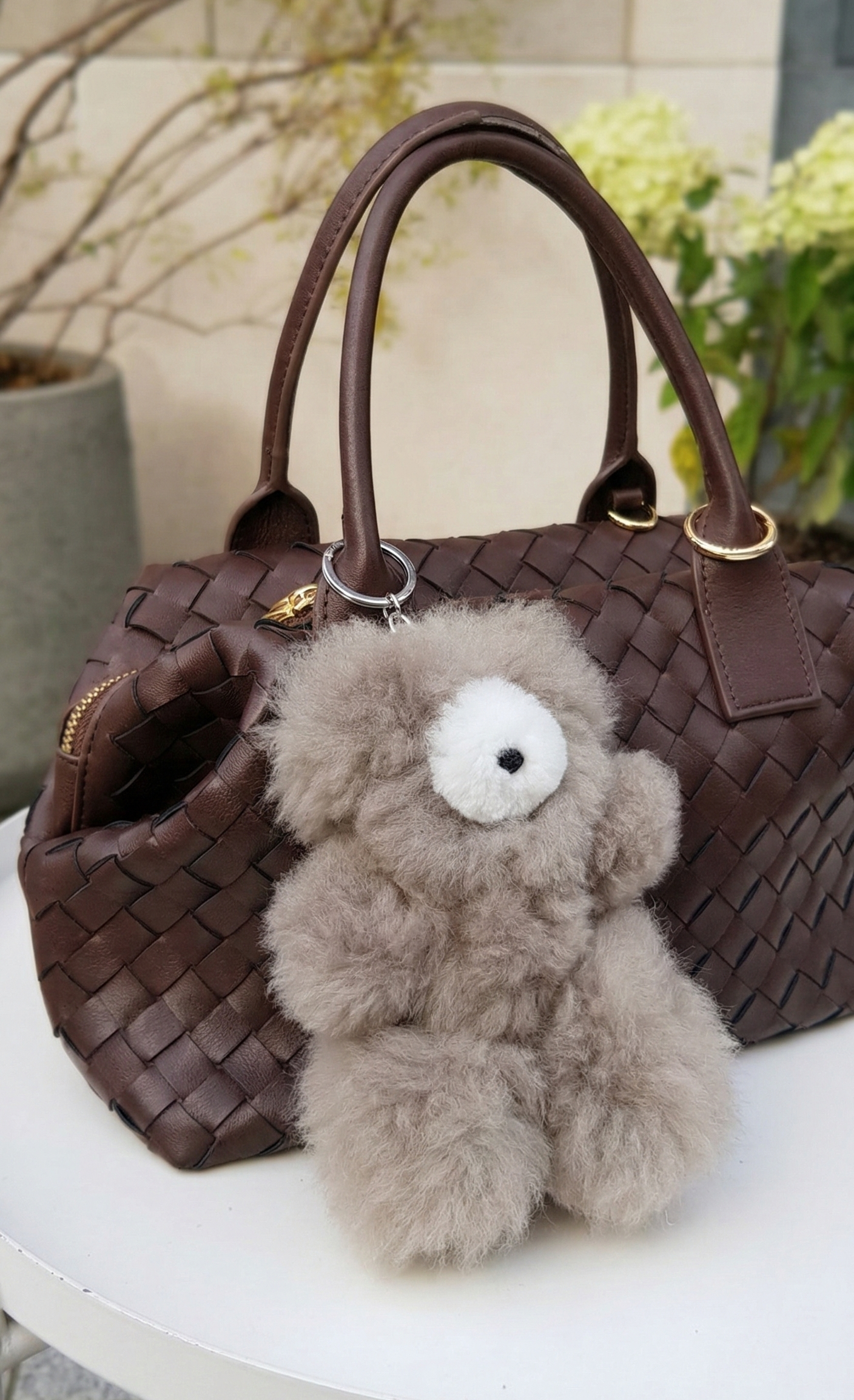 Handmade Real Alpaca Fur Fluffy Bear Keyring Bag Charm 20cm