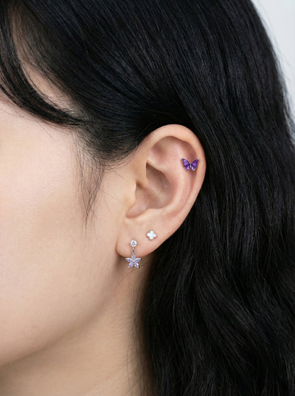 Titanium Post Four Leaf Clover Piercing Earring - Natural Mother of Pearl in White Black Lavender, Luxury Style Lucky Charm Cartilage Helix Conch Jewelry