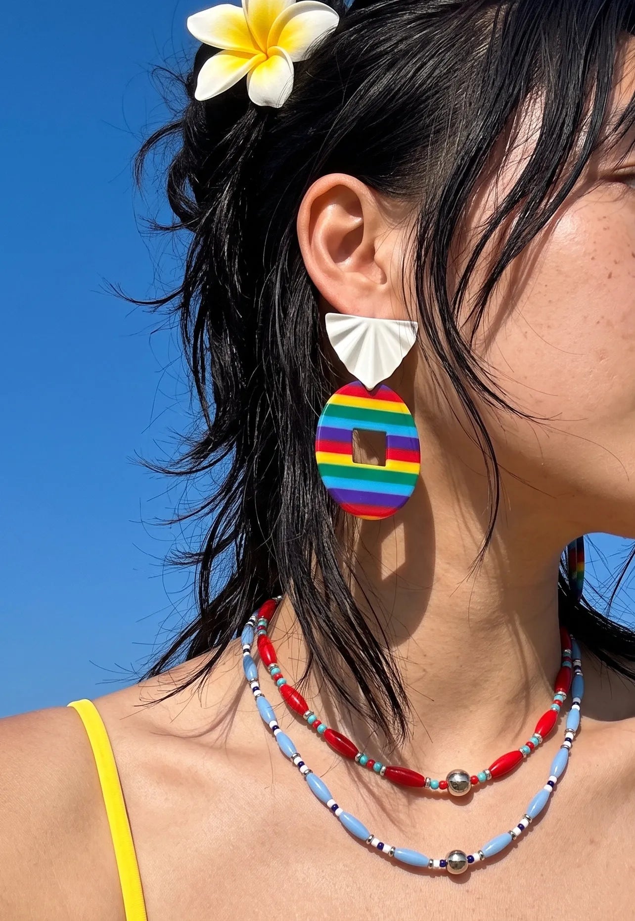 Hawaii Sunset Stripe Acrylic Drop Earrings, K-Style Resort