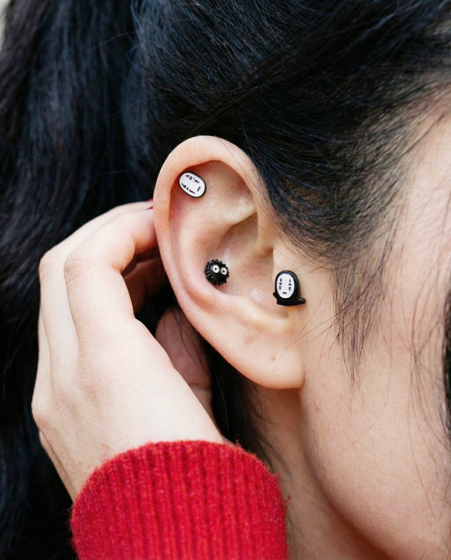 Spirited Away No-Face Kaonashi Stud Earrings Set - 4 Designs (Heart/Gold/Face/Barbell) | Surgical Steel