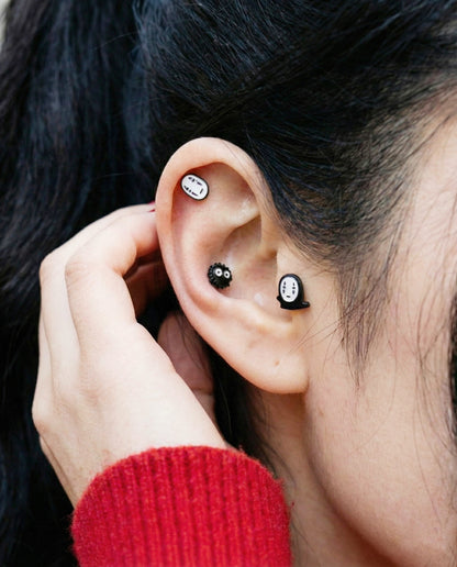 Spirited Away No-Face Kaonashi Stud Earrings Set - 4 Designs (Heart/Gold/Face/Barbell) | Surgical Steel