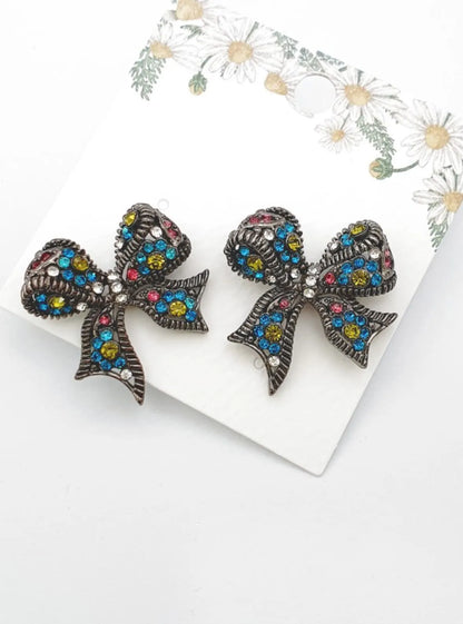 Crystal Bow Stud Earrings — Handmade in Korea | 8ttitto8