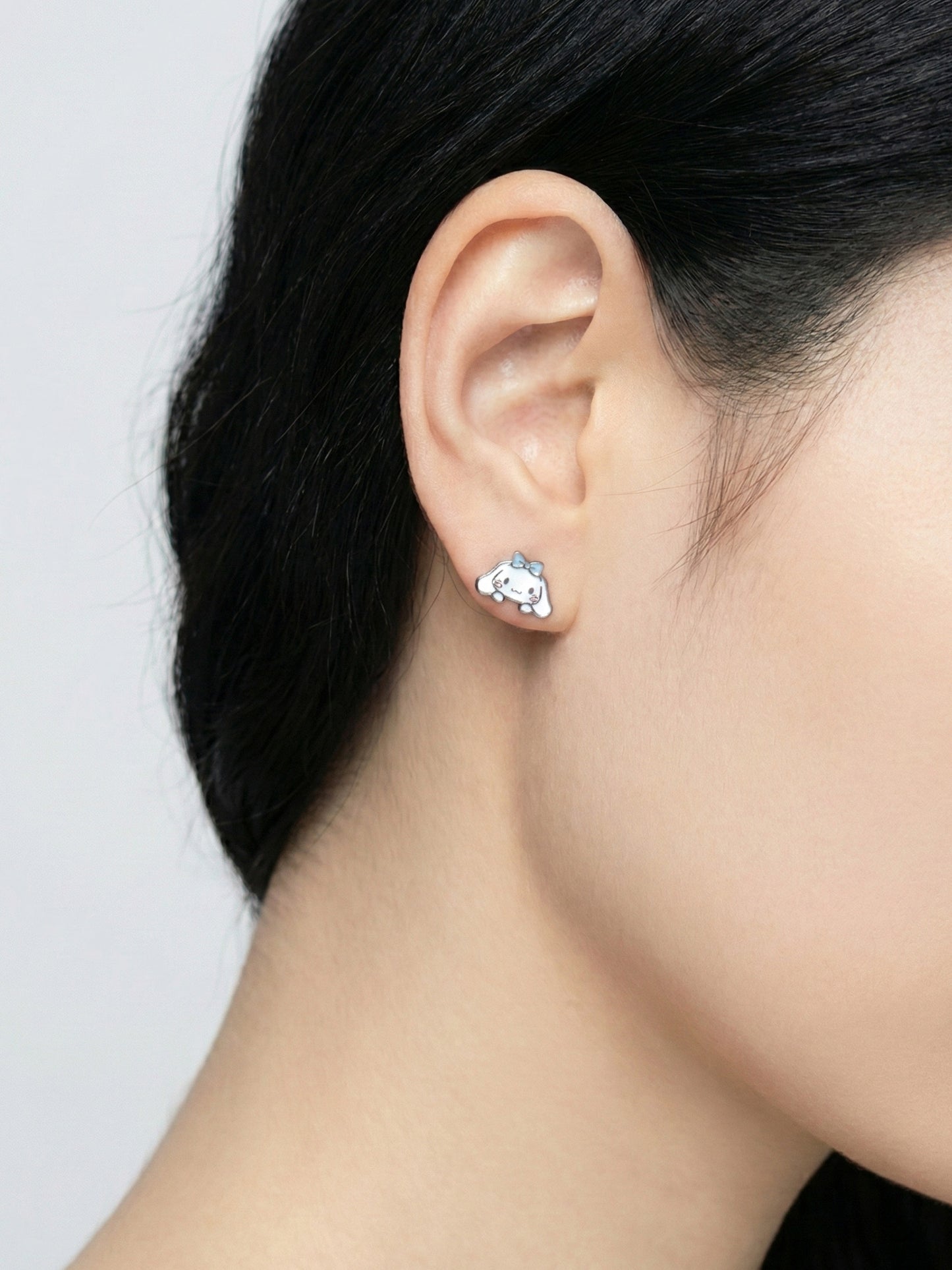 Kawaii Cinnamoroll-Style Puppy & Bear Asymmetric Stud Earrings - 925 Silver Post | Character Jewelry