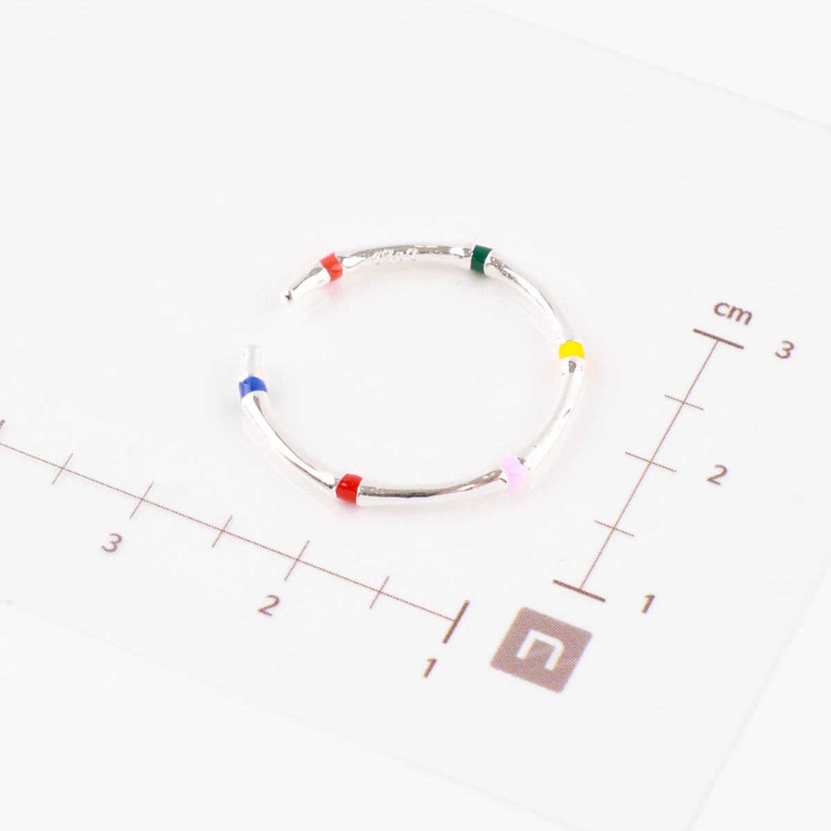 925 Sterling Silver Multicolor Enamel Stackable Open Ring — Adjustable Dainty Band