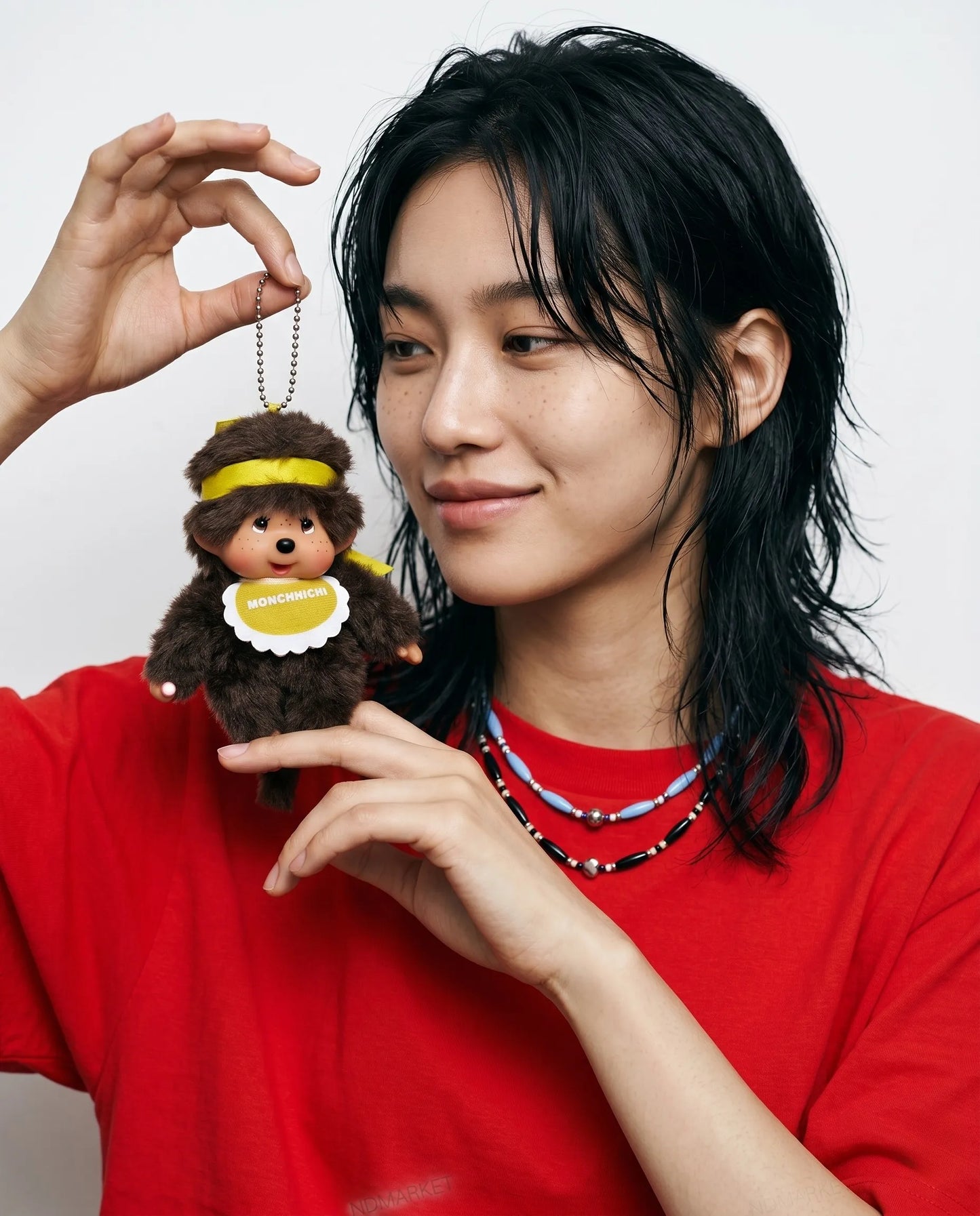 Monchhichi Cheerleader Plush Keychain Bag Charm | Yellow & Red