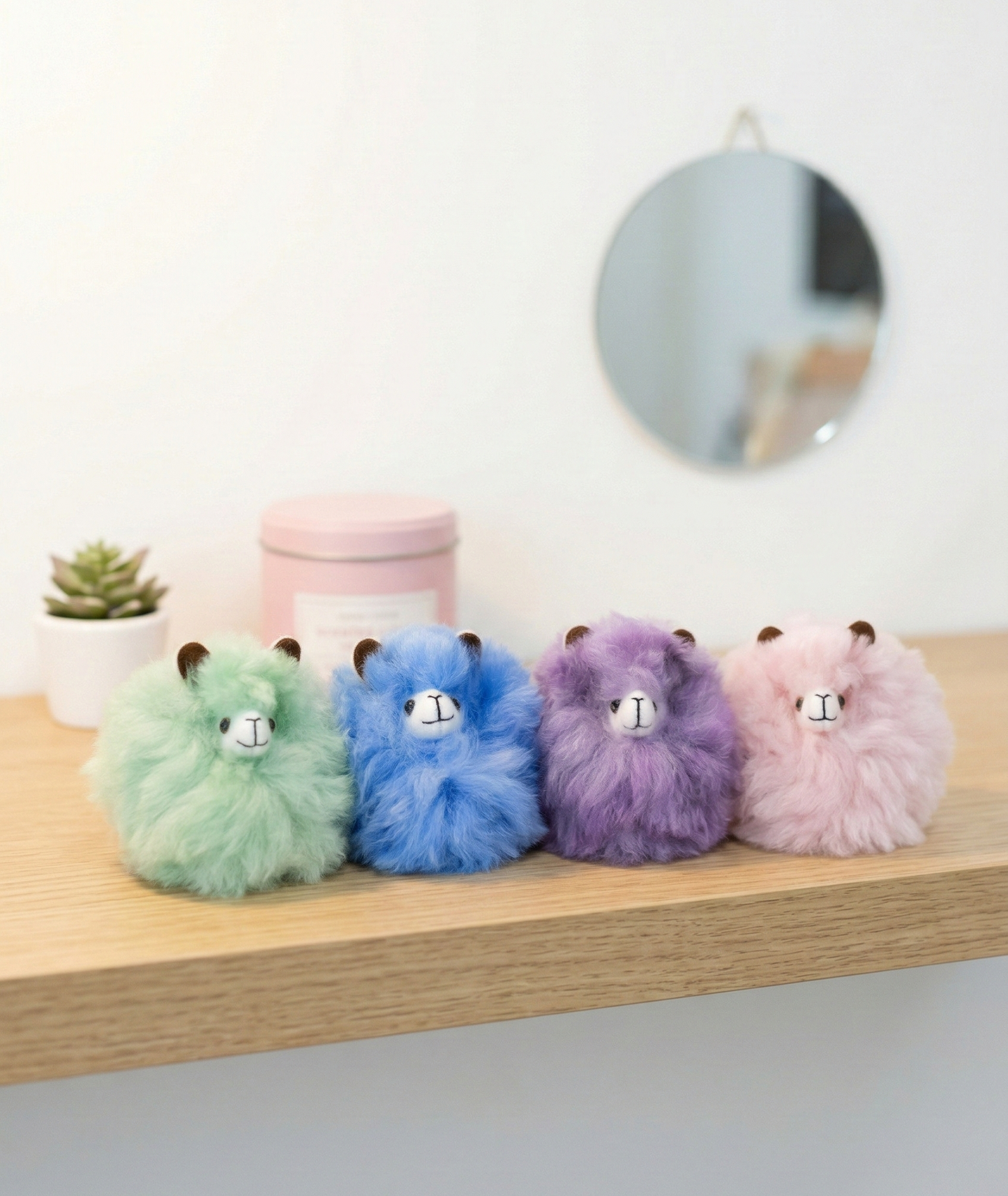 Complete your pastel aesthetic with our real alpaca fur keychains in apple mint, sky blue, lavender, and baby pink. Unbelievably soft and irresistibly cute