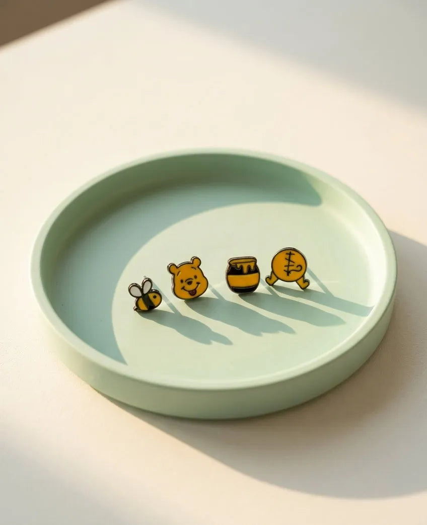 Vintage Winnie the Pooh Enamel Stud Set (4-Piece) | K-Style Kidult Earrings
