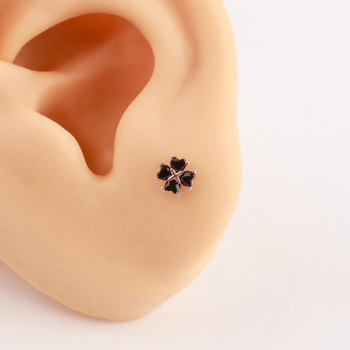 Black Clover Barbell Stud | Brass + Surgical Steel | K-Style Ear Stack (Single)