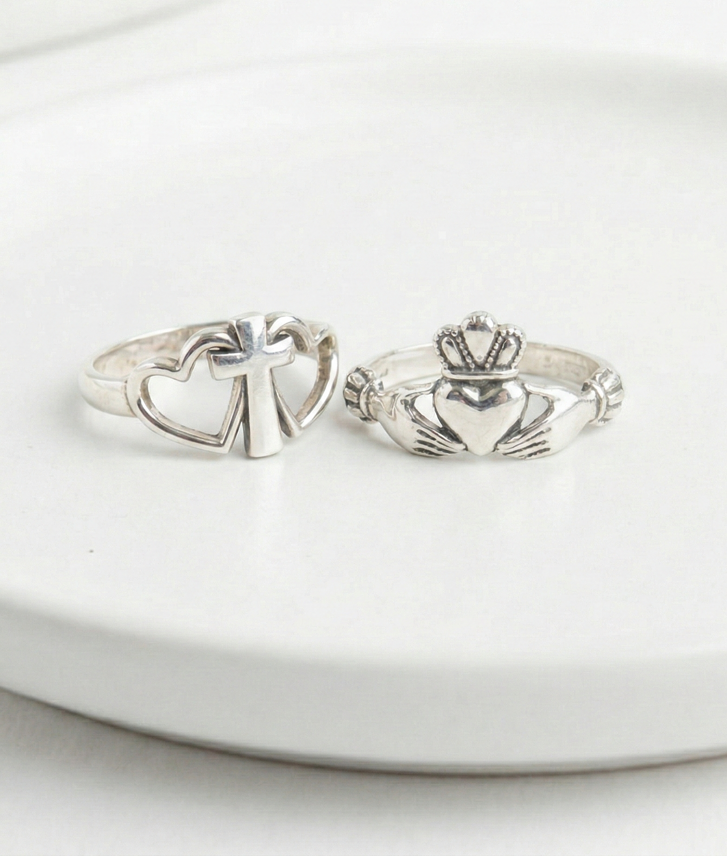 925 Sterling Silver Vintage Ring - Claddagh, Cupid Arrow & Heart Cross