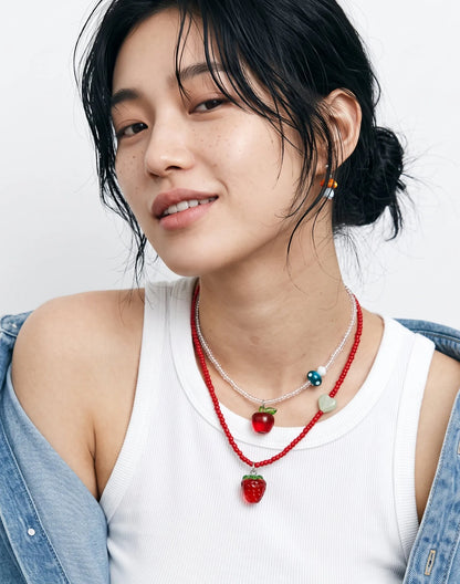 Fruit Charm Bead Necklace | Apple or Strawberry – K-Style