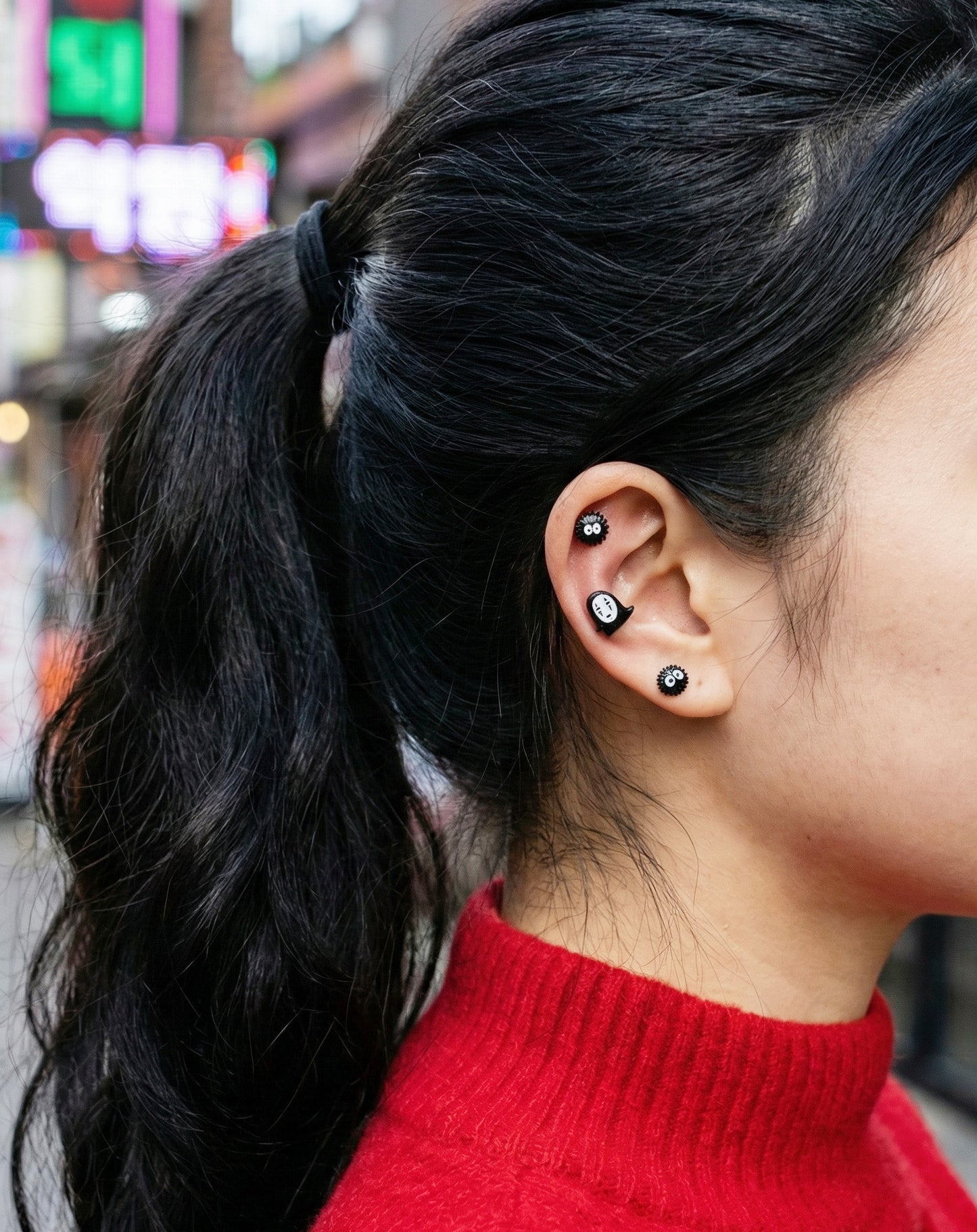 Spirited Away No-Face Kaonashi Stud Earrings Set - 4 Designs (Heart/Gold/Face/Barbell) | Surgical Steel