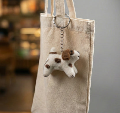 Handmade Wool Felt Spotted Dog Keychain | Nepal Puppy Bag Charm