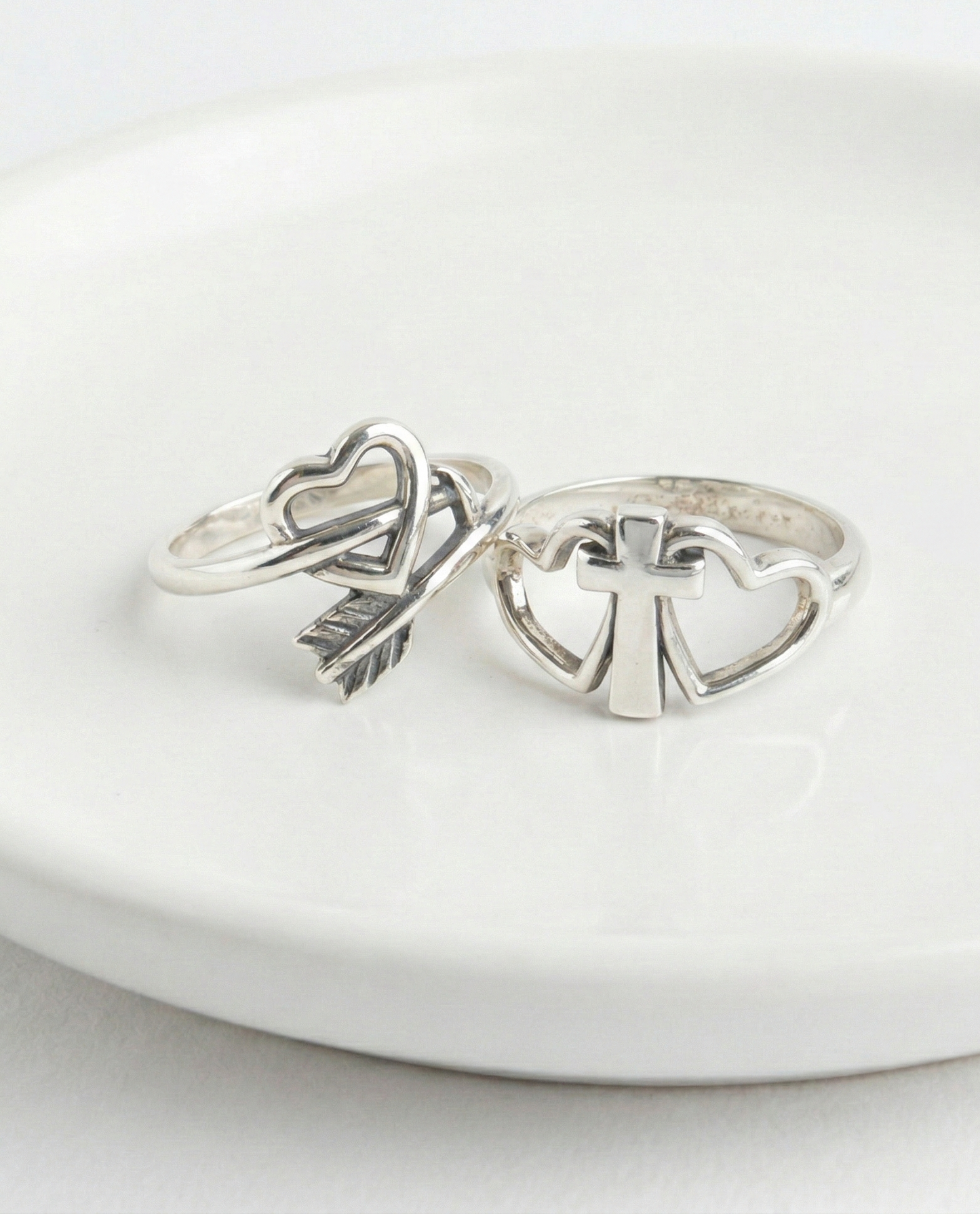 925 Sterling Silver Vintage Ring - Claddagh, Cupid Arrow & Heart Cross