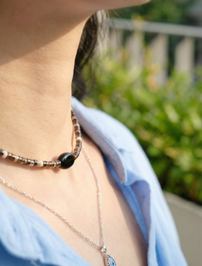 Natural Gemstone & Shell Heishi Bead Choker - 5 Colors