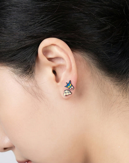 Silver Post Shin-chan Earrings - Handmade 4 Character Set | Made in Korea