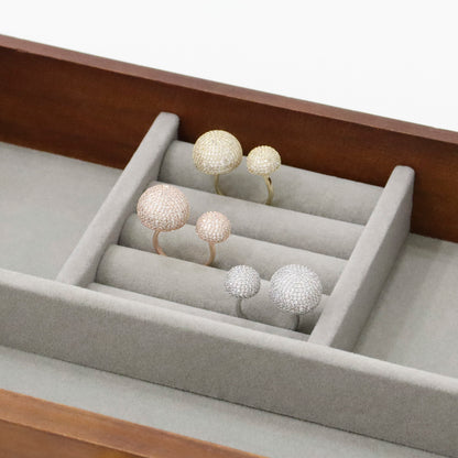 Bold Double-Dome Pavé Open Ring (Free Size) – Gold, Silver & Rose Gold