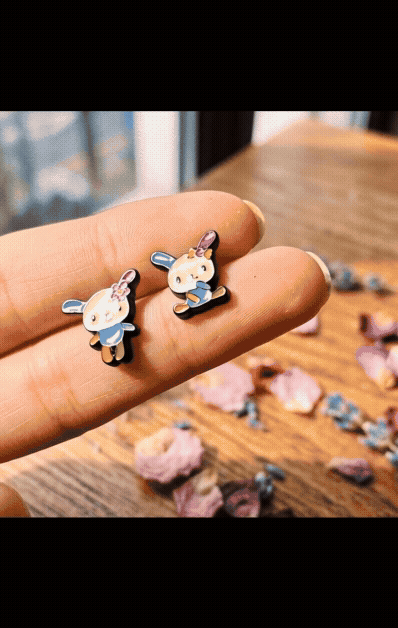 Usahana enamel studs on inner conch and anti-tragus — advanced ear stack, Y2K Sanrio aesthetic, kidcore — 8ttitto8