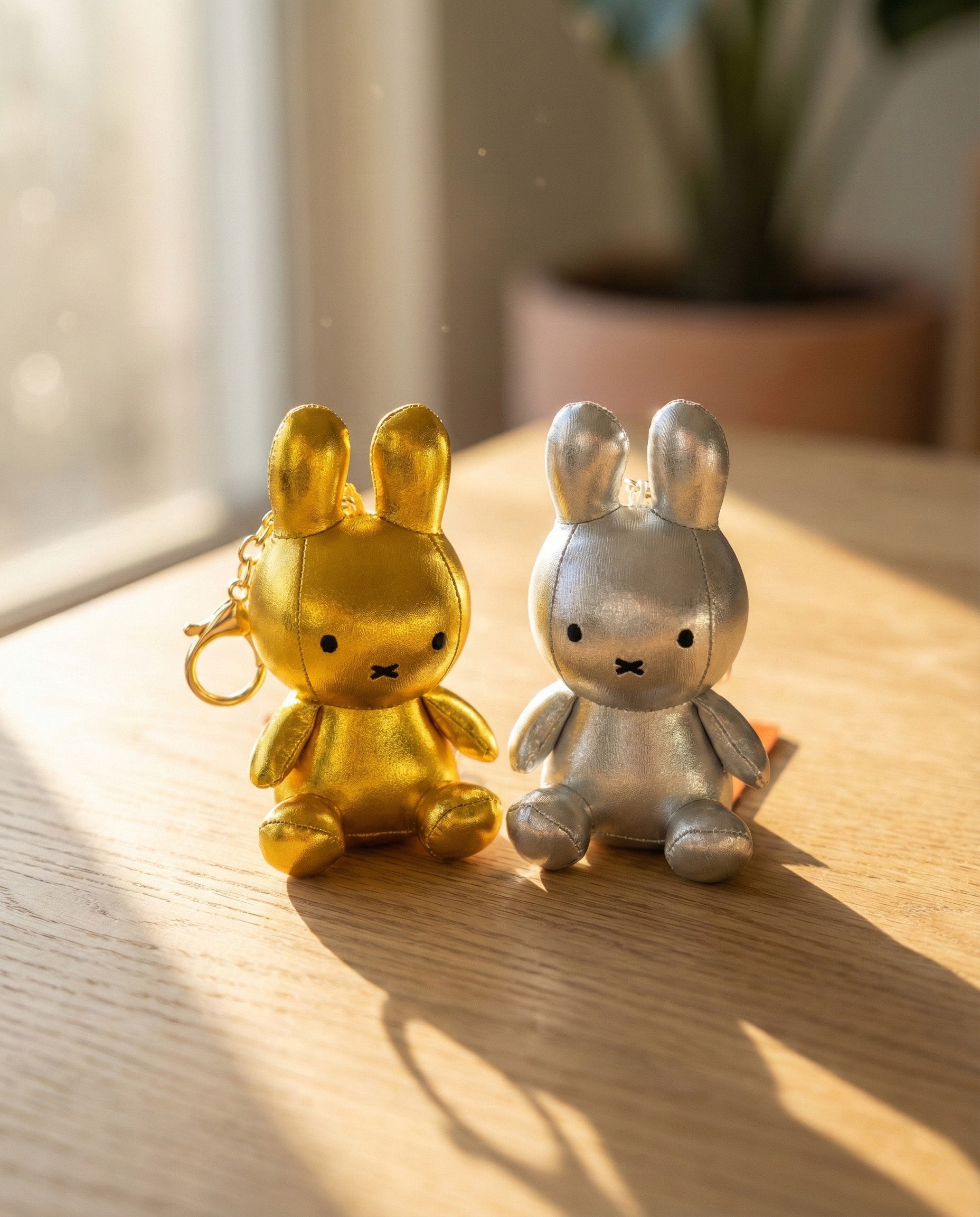 Official Miffy metallic keychain in gold and silver - Dick Bruna Nijntje rabbit bag charm