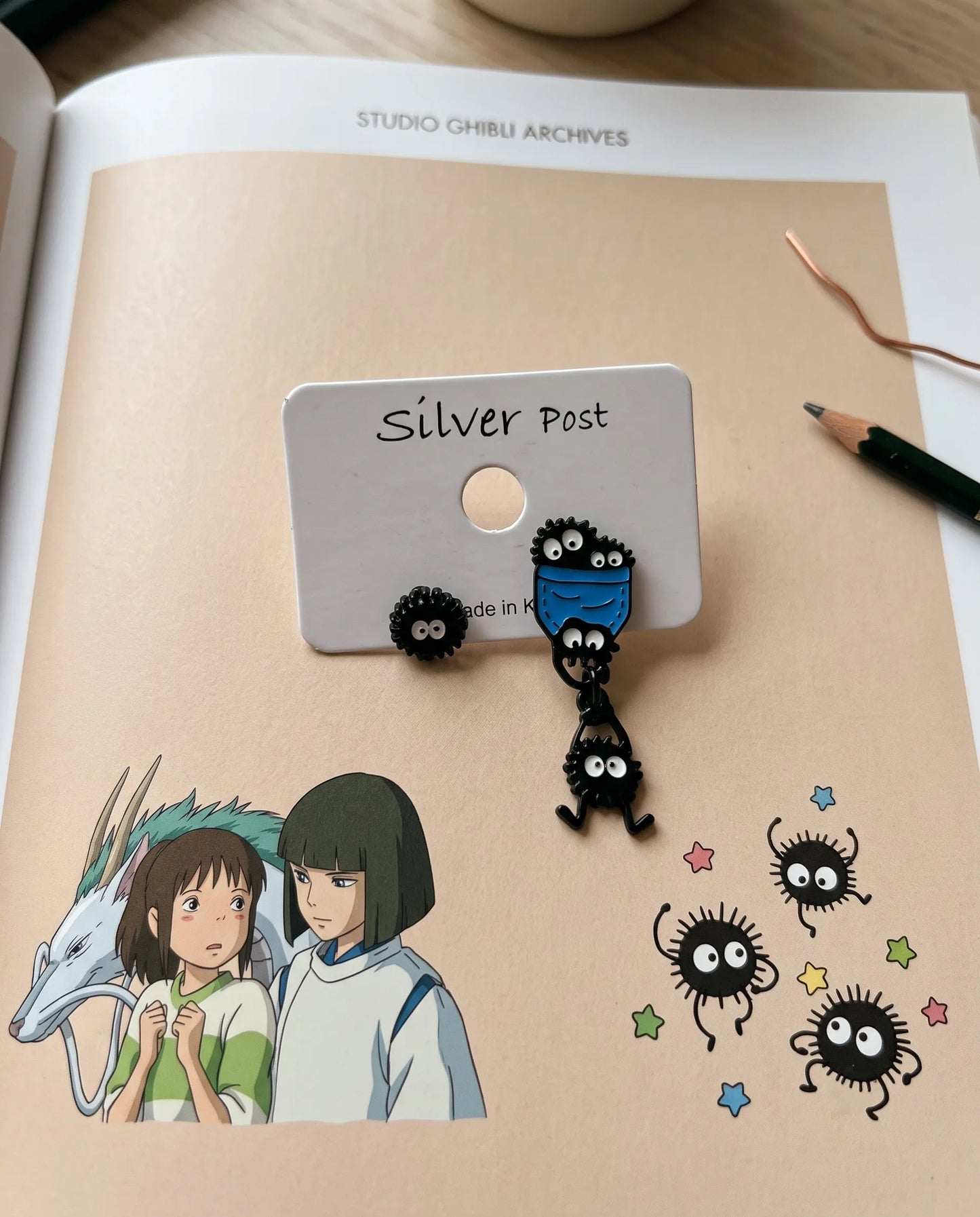 Mismatch ear look inspo featuring soot sprite earrings, tarnish-free brass anime jewelry.