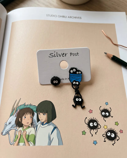 Mismatch ear look inspo featuring soot sprite earrings, tarnish-free brass anime jewelry.