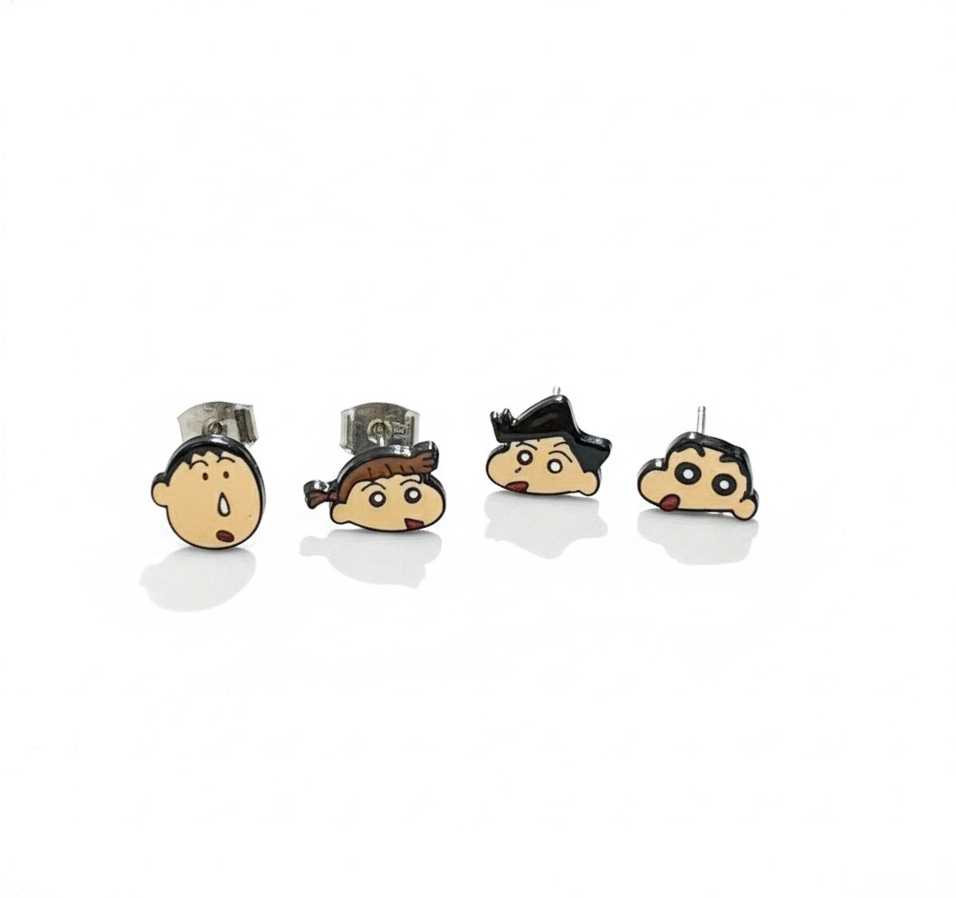 Silver Post Shin-chan Earrings - Handmade 4 Character Set | Made in Korea