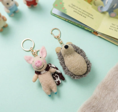 Handmade Nepal Wool Felt Animal Keychain - Pig & Hedgehog Bag Charm