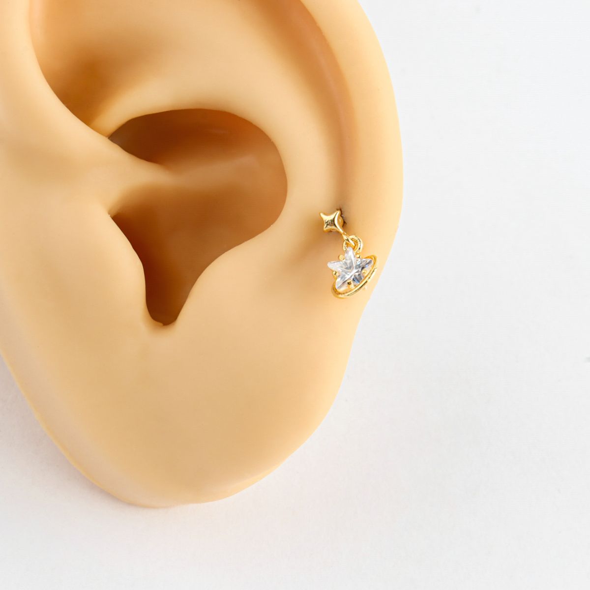 Planet Dangle Star Barbell Stud – Surgical Steel Bar, Clear/Blue CZ, Silver·Gold·Rose Gold