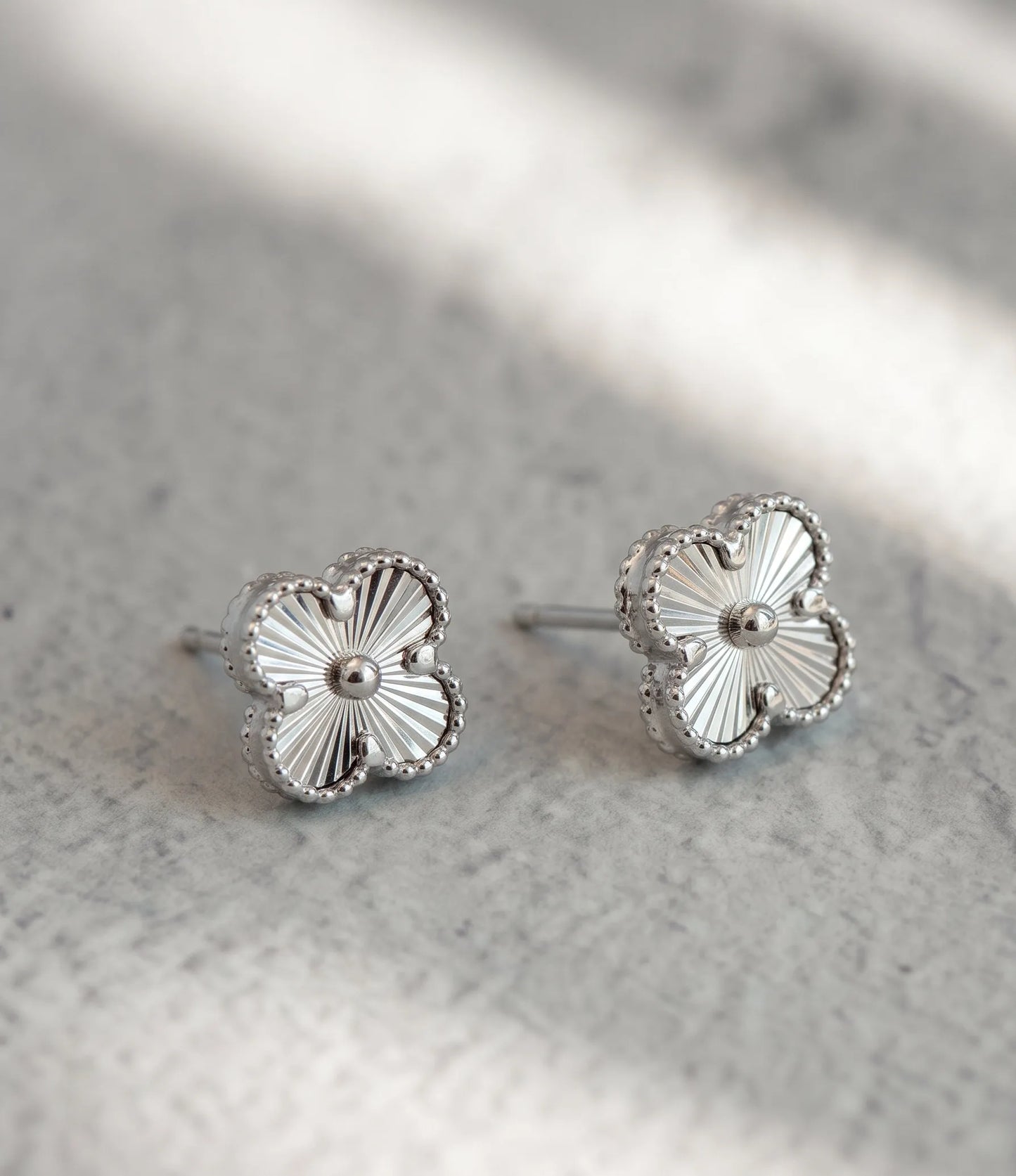 925 Silver Milgrain Clover Stud Earrings — Made in Korea