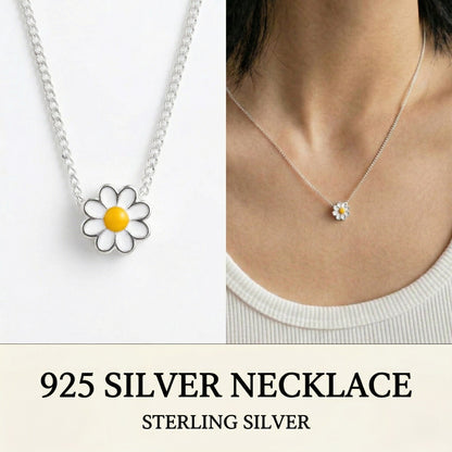 Dainty 925 Sterling Silver Daisy Flower Pendant Necklace