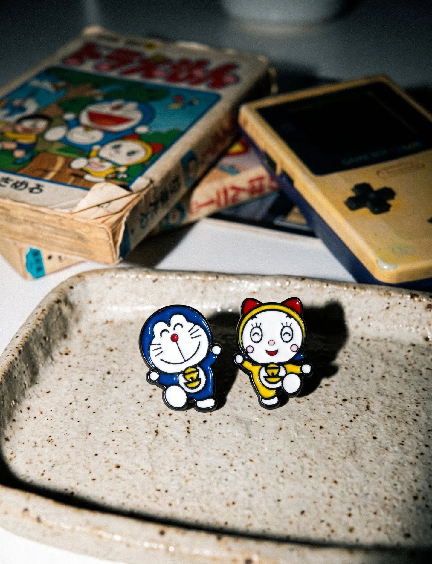 Doraemon & Dorami Mismatched Studs — Handmade in Korea