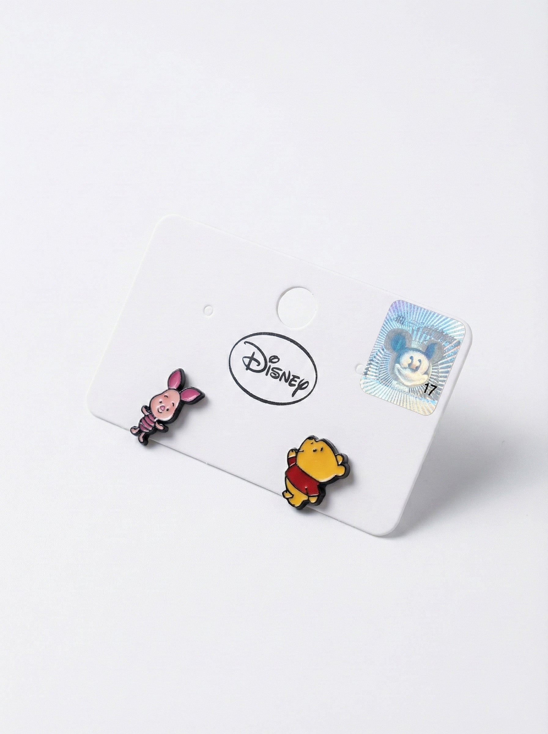 Disney Winnie the Pooh and Piglet mismatched stud earrings with 925 silver posts, official licensed product with hologram