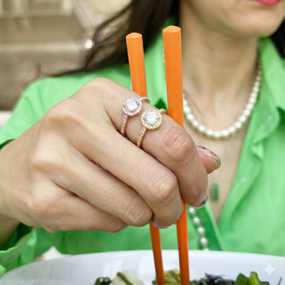 Halo CZ Ring - 14K Gold Plated Brass | Sparkly Travel Ring