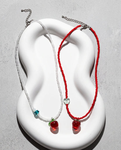 Fruit Charm Bead Necklace | Apple or Strawberry – K-Style