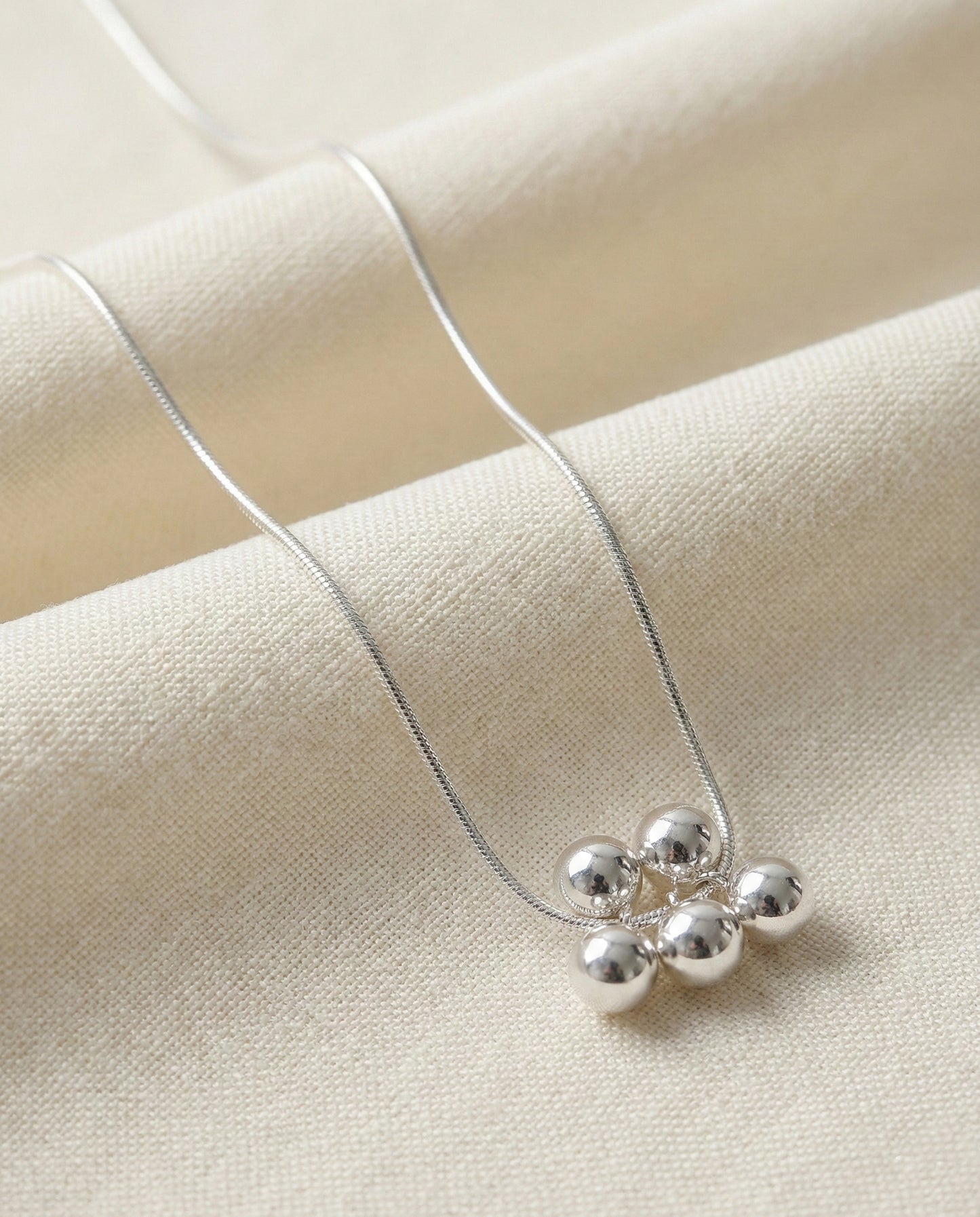 925 Silver Snake Chain 5-Ball Necklace