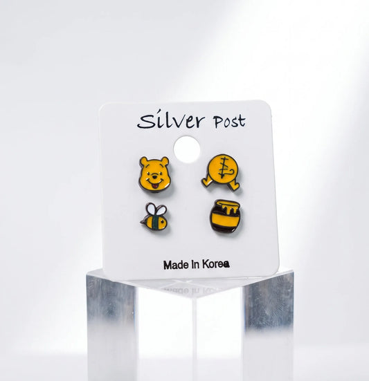 Vintage Winnie the Pooh Enamel Stud Set (4-Piece) | K-Style Kidult Earrings